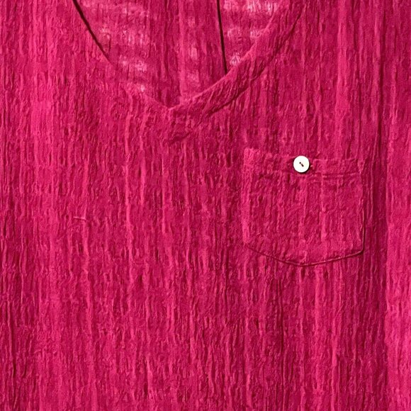Soft Surroundings Womens XS Fuchsia Linen-Cotton V-Neck Blouse Roll Tab Sleeves - Picture 2 of 6